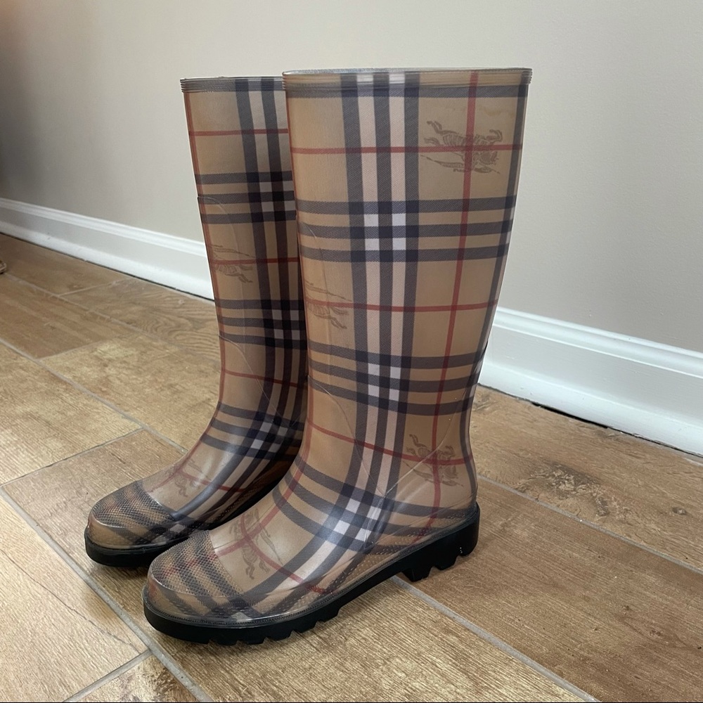 Burberry Beige Plaid Rain Boots